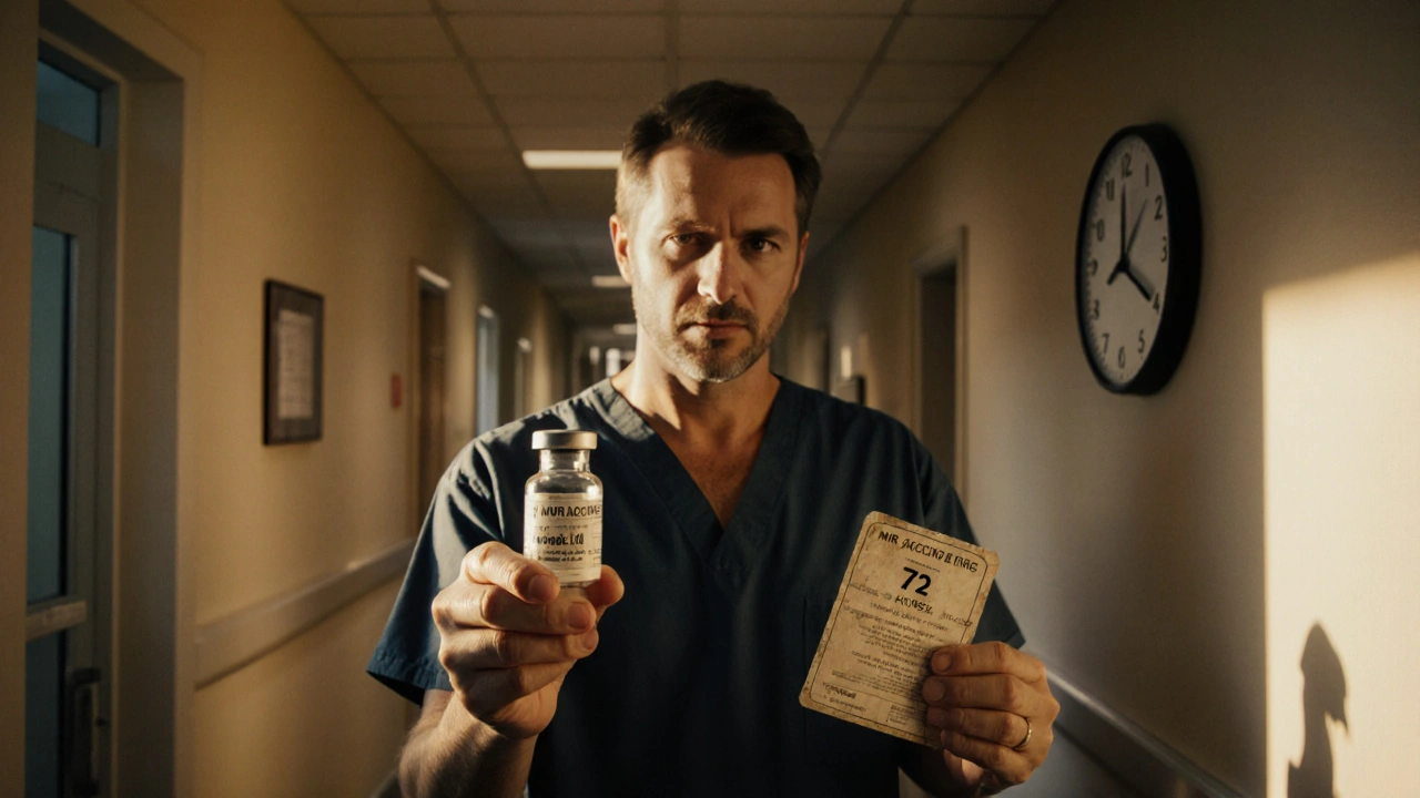 Dospělý drží očkovací injekci a starý očkovací průkaz, symbolizující ochranu proti neštovicím.