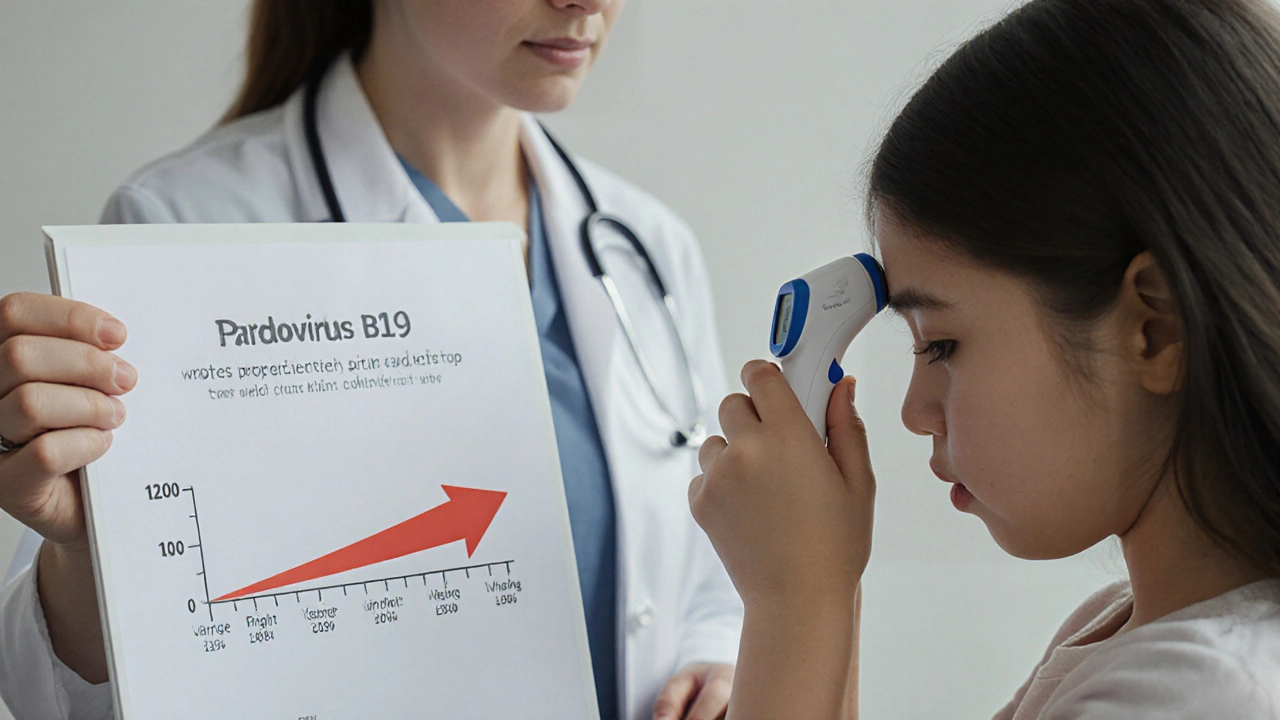 Lékař vysvětluje matce, kdy je infekční erytém nejvíce nákazlivý