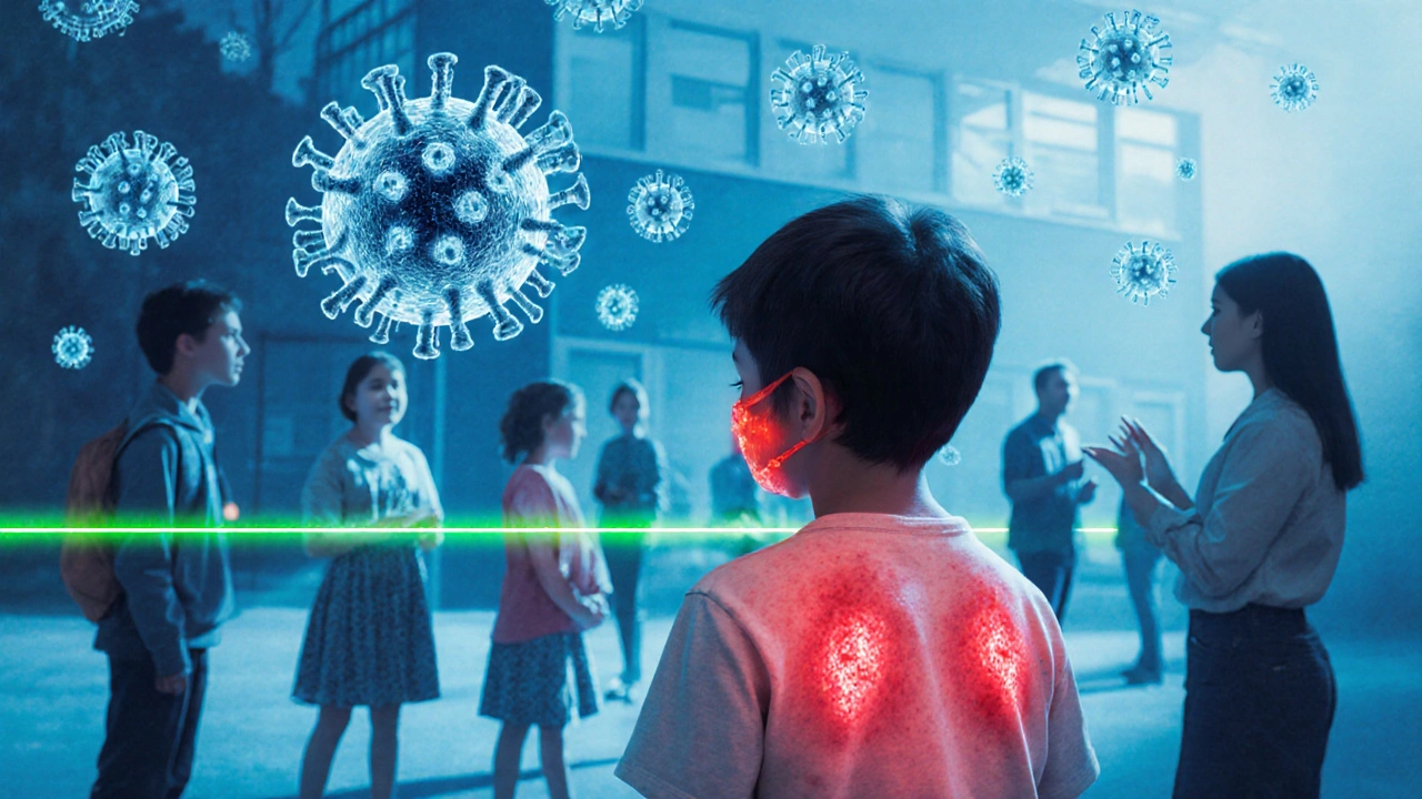 Virus se rozptýlí, když se objeví vyrážka u dítěte na hřišti.