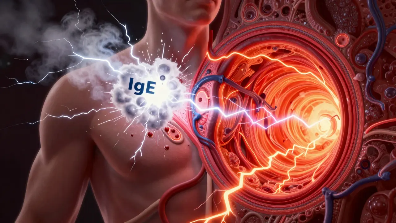 Křížový řez těla ukazující rychlou imunitní reakci na alergen.