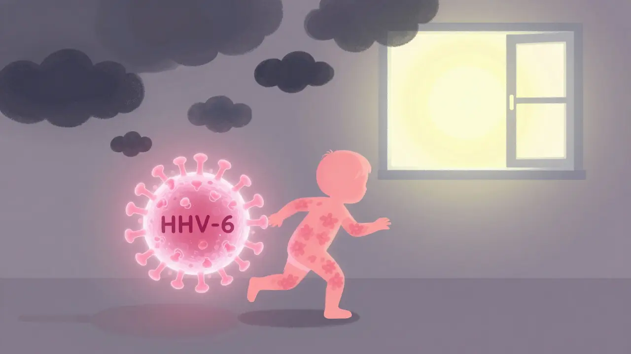 Virus ustupuje, zatímco růžová vyrážka vykvétá na kůži dítěte.