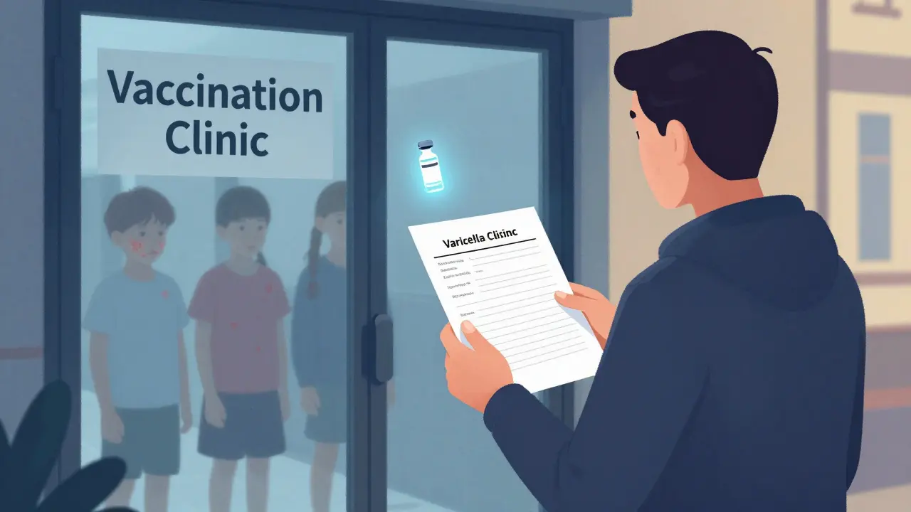 Dospělý drží výsledek krevního testu s očkovací lahvičkou jako symbolem ochrany.