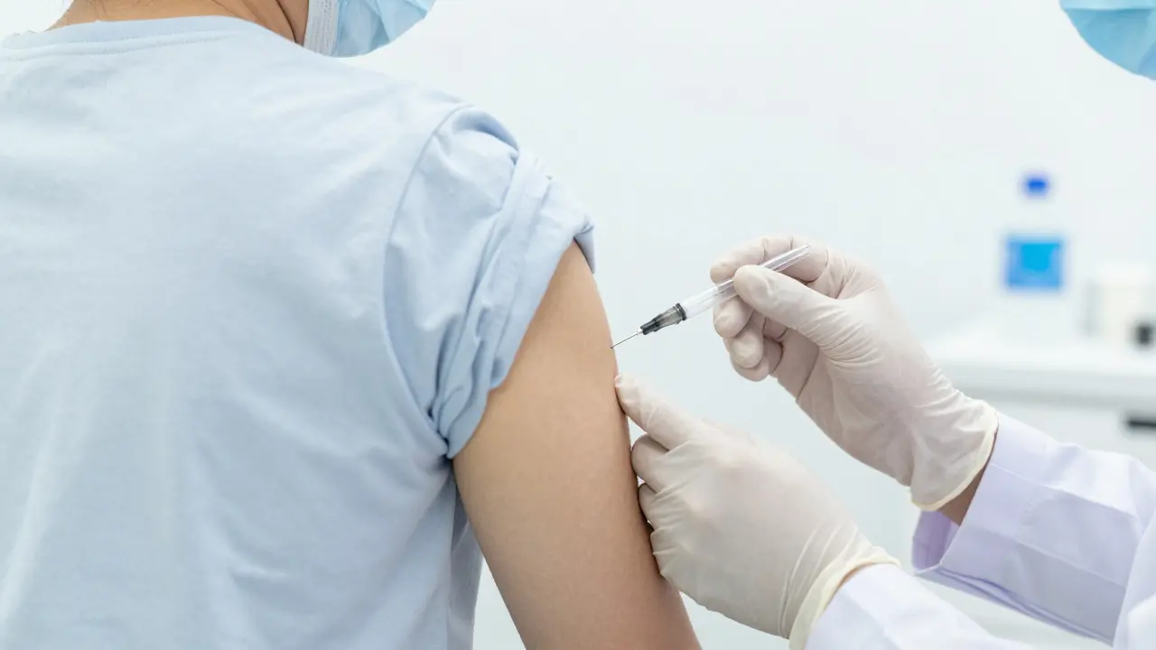 Aplikace vakcíny do ramene v lékařském prostředí