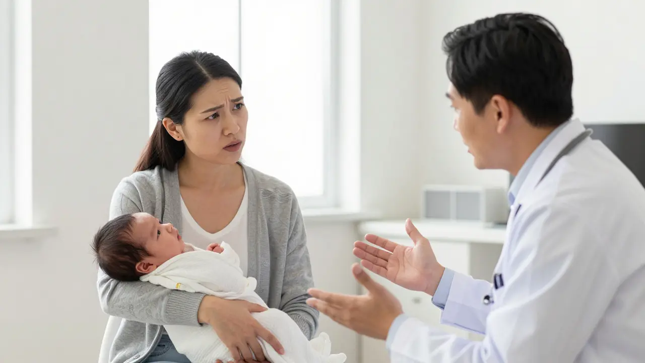 Pediatr radí matce ohledně krmení v ordinaci