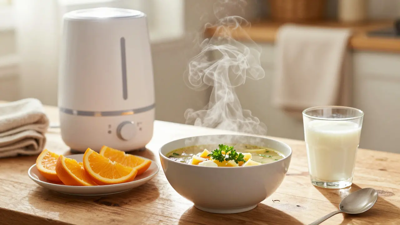 Zdravá polévka, citrusy a zvlhčovač vzduchu jako součást rekonvalescence.