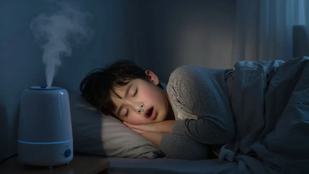Nespící dítě s otevřenou pusou kvůli ucpanému nosu v noci