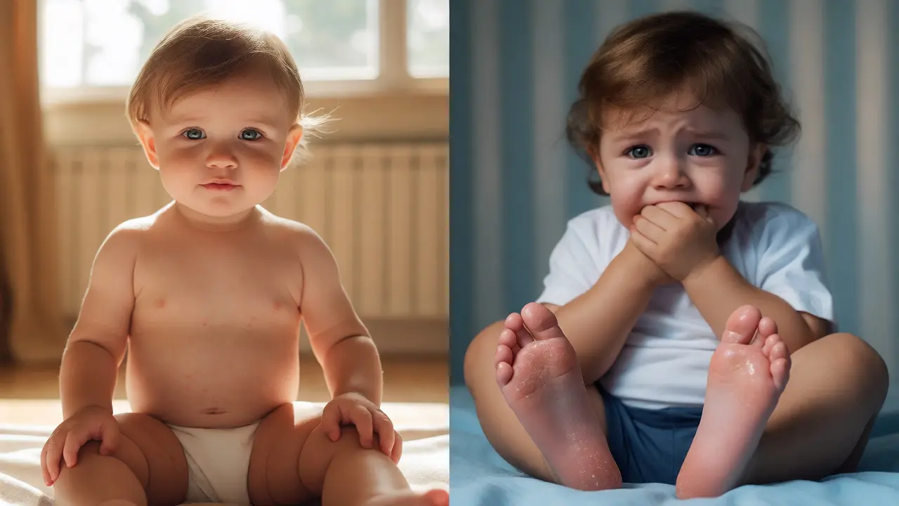 Porovnání dítěte s klidnou vyrážkou a dítěte s bolestivými puchýřky