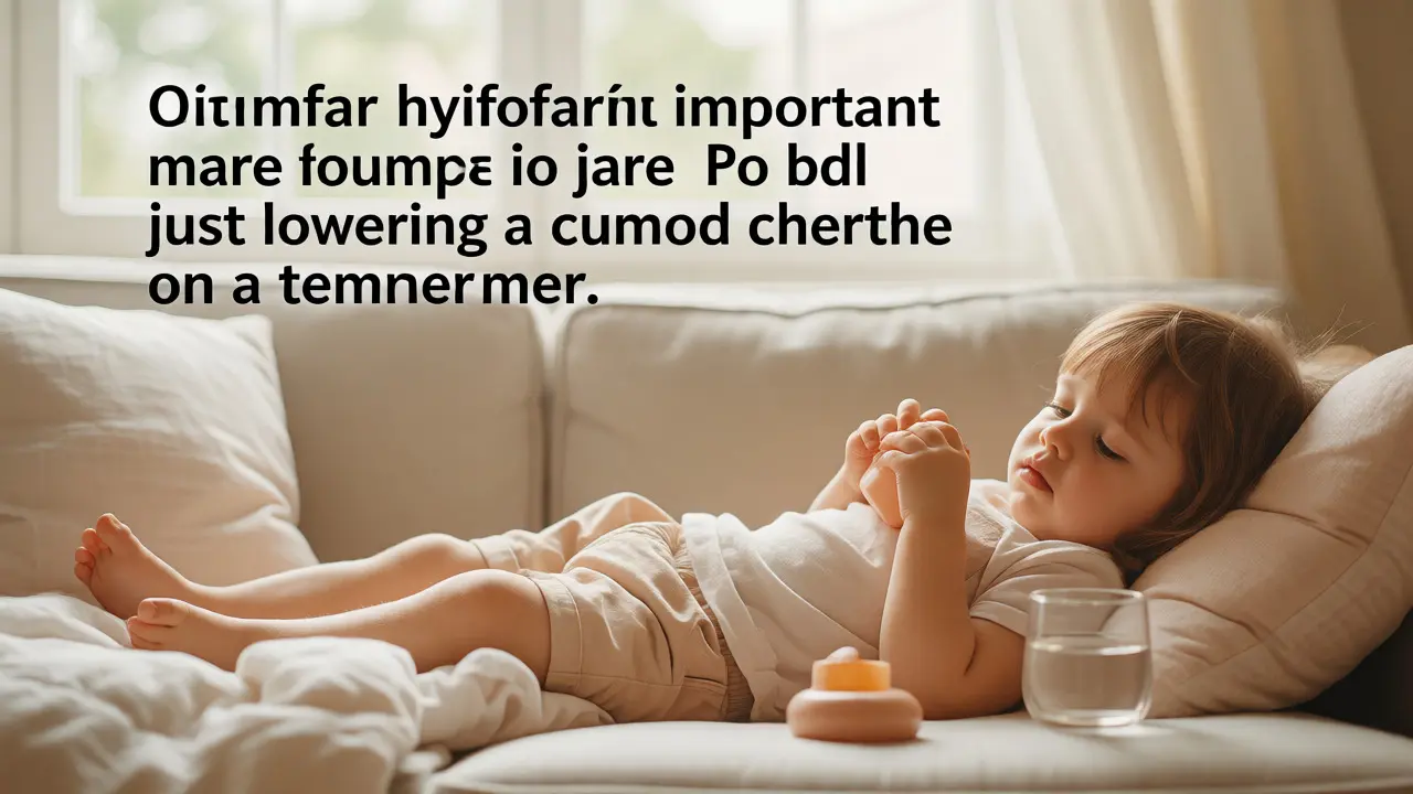 Klidné batole odpočívá a pije vodu ve světlém pokoji, což naznačuje pohodlí při horečce.