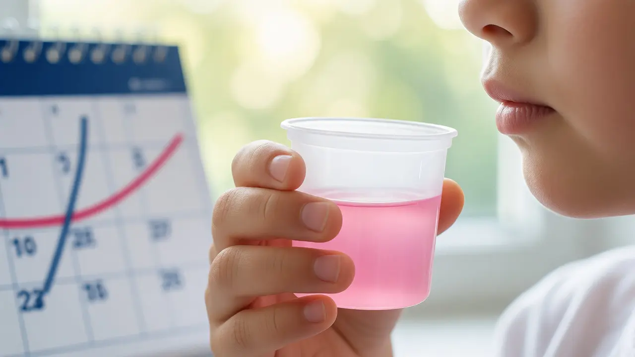 Podání antibiotické suspenze dítěti během dnešní léčby